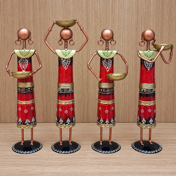 4 Piece Tribal Lady Diya Set - Red