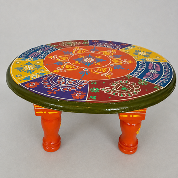 Wooden Round Charang/Chowki- Orange