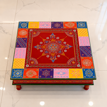 Wooden Square Chaurang/Chowki - Multicolor - 24 Inch