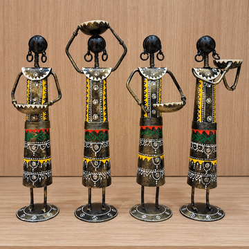 4 Piece Tribal Lady Diya Set - Black
