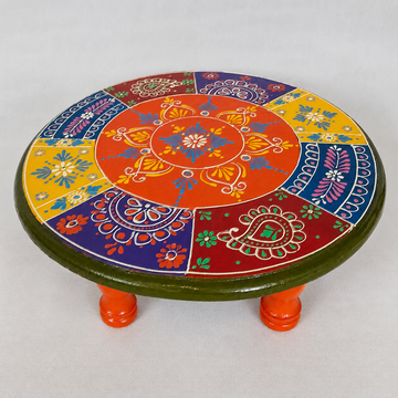 Wooden Round Charang/Chowki- Orange