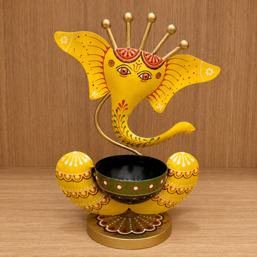 Wooden Ganesh Tealight Holder - 10 × 6 Inches