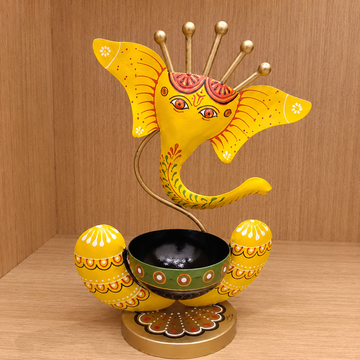 Wooden Ganesh Tealight Holder - 10 × 6 Inches
