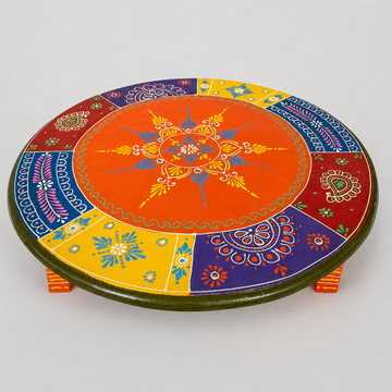 Wooden Round Charang/Chowki- Orange