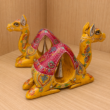 Hand-Painted Rajasthani Camel with Bell – Yellow