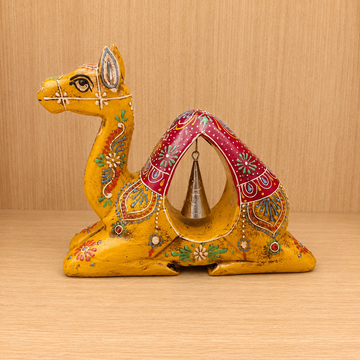 Hand-Painted Rajasthani Camel with Bell – Yellow