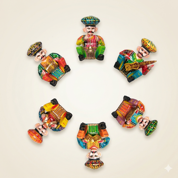 Rajasthani Wooden Bawla Musician Set- Multicolored  - 5 inches
