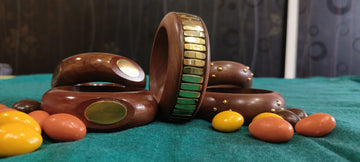 Wooden Bangles - Artistic Brass Inlay