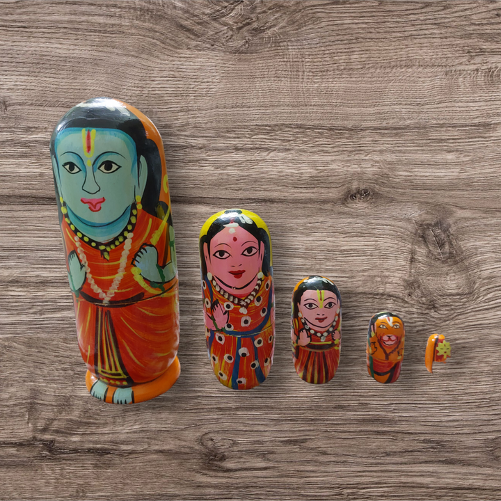 Wooden Handmade and handpainted Wooden Ramji Nesting Dolls- Set of 5