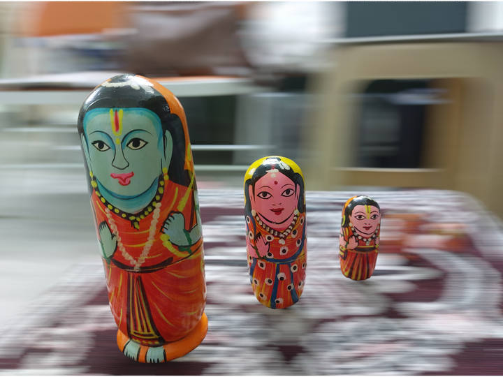 Wooden Handmade and handpainted Wooden Ramji Nesting Dolls- Set of 5