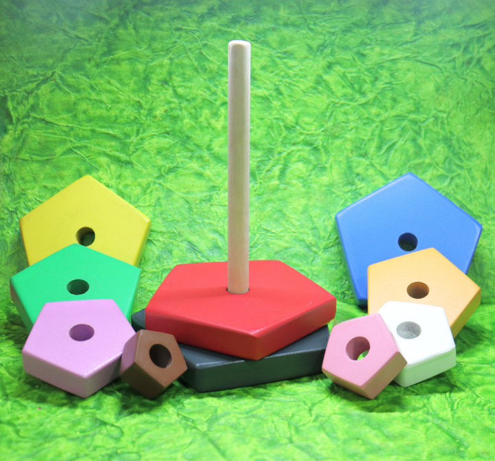 Wooden Multicolor Stacker - Pentagonal