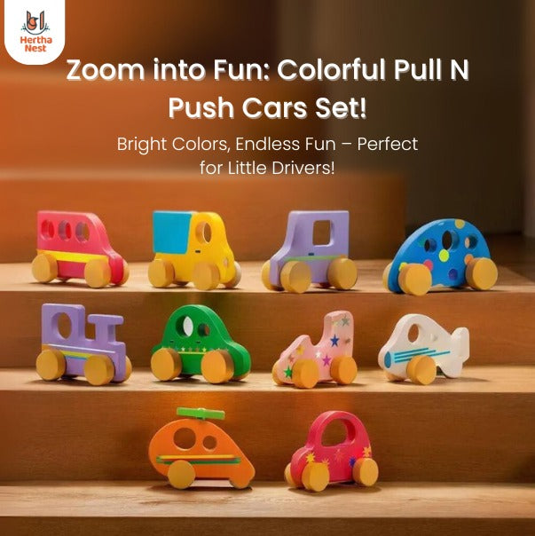 Colourful Pull N Push Vehicle Cars - Set of 10