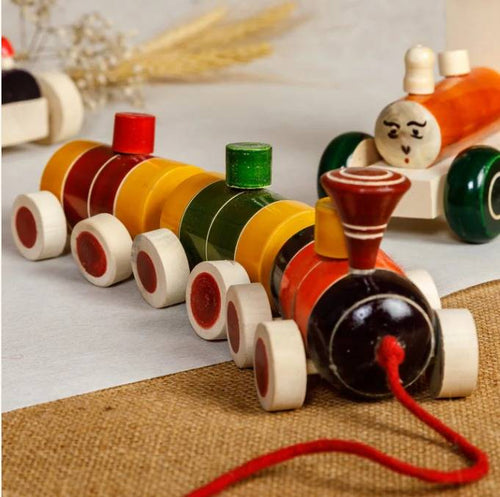 Wooden Colourful Three Coach Train
