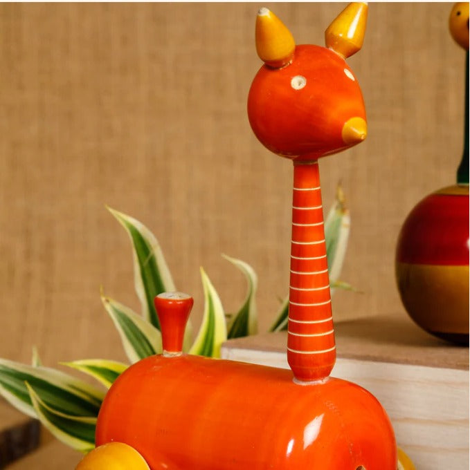 Wooden Giraffe Car - Orange