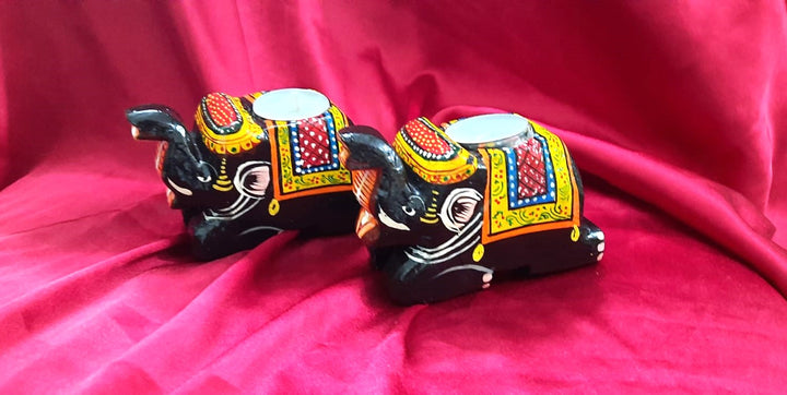 Wooden Colourful Tealight candle holder- Elephant