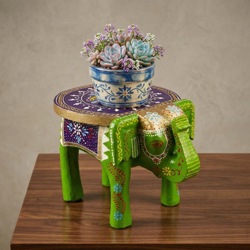 Wooden_Elephant_Stool_Green_1