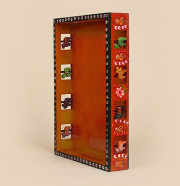 Wooden Hand painted Tray - Big (Orange)-3