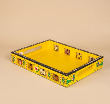 Wooden Hand painted Tray - Big (Yellow) 2