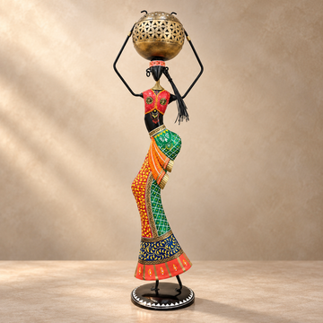 Set of 2 - Tribal Lady with Matka Iron Handicraft Showpiece