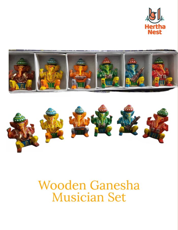 Wooden Ganesh Musician Set