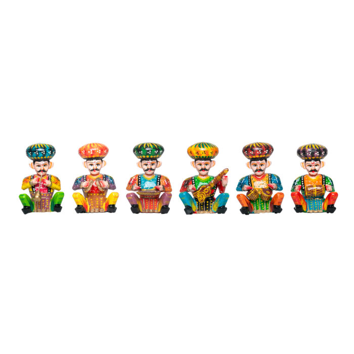 Rajasthani Wooden Bawla Musician Set- Multicolored- 4 inches