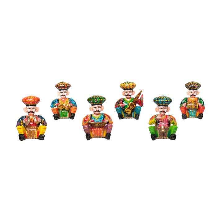 Rajasthani Wooden Bawla Musician Set- Multicolored - 5 inches