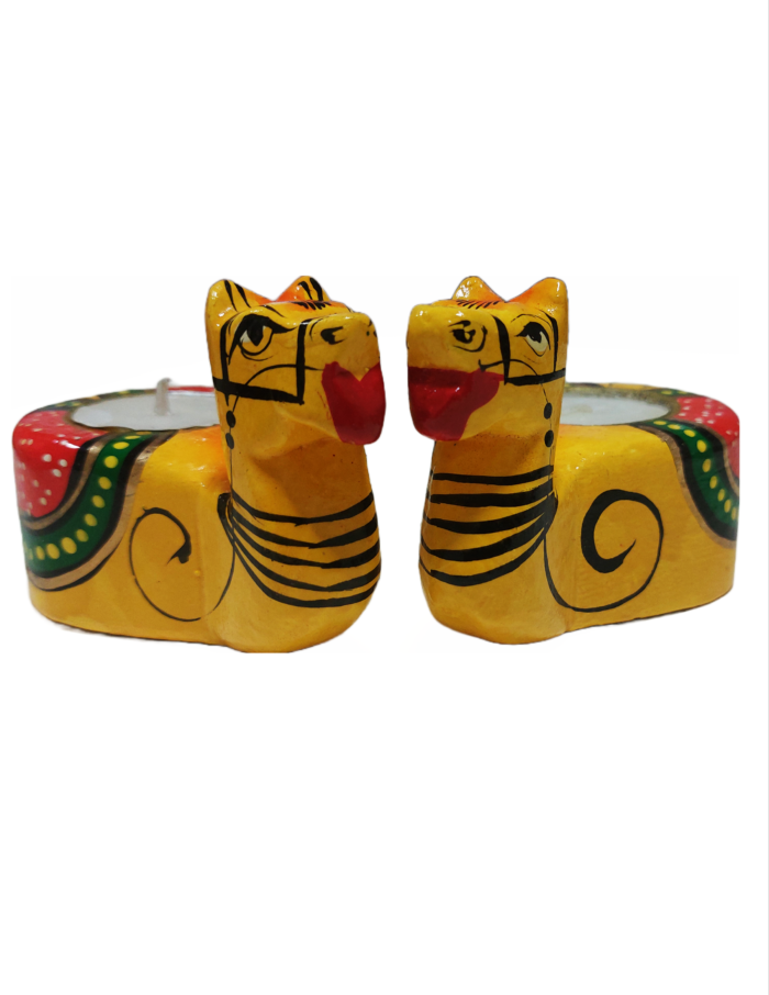 Wooden Colourful Tealight Candle holders- Camel
