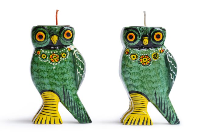 Wooden Colourful Tealight Candleholders- Owl Green