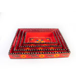 Wooden Multicolored Hand painted Trays - Set of 4 (Red)